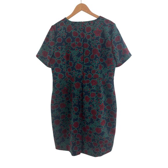 J.Crew Dark Wine Floral Print Short Sleeve Sheath Dress Size 20 2X Plus Sz Fall - Picture 3 of 8